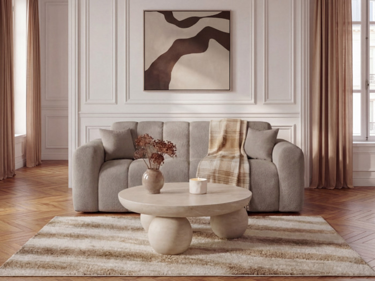 Bobochic Bradley Schlafsofa 3-Sitzer Bouclé-Stoff Taupe