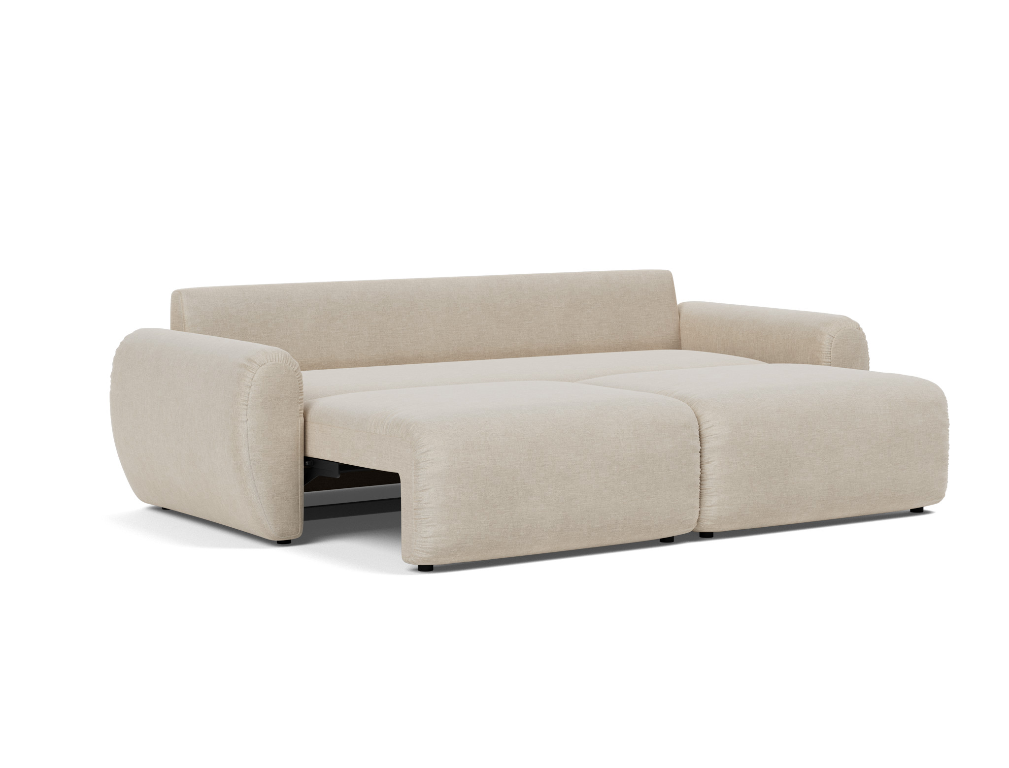 Schlafsofa Norum mit Curve-Armlehnen Flachgewebe Phobos 586-Latte
