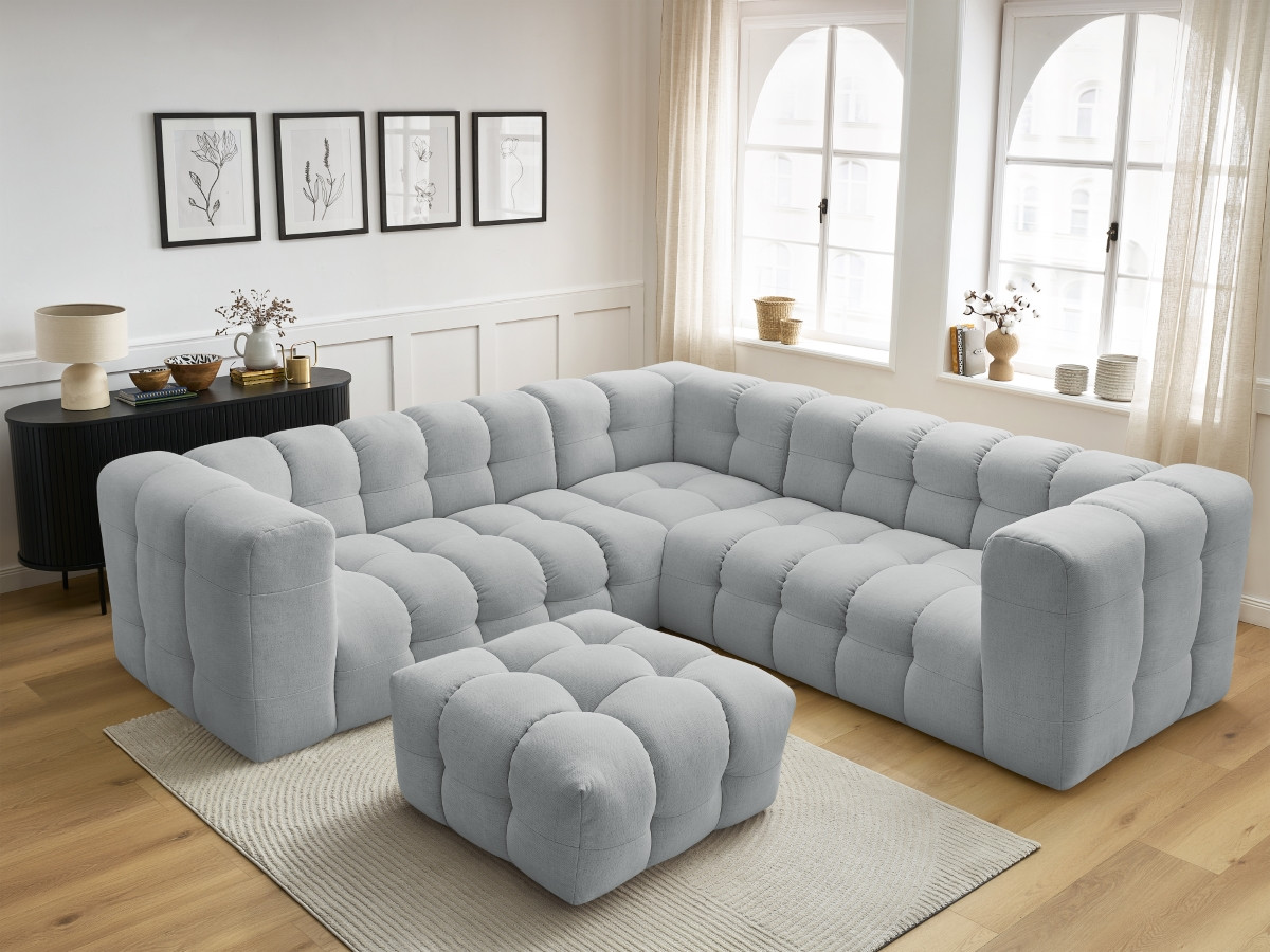 Bobochic Cloud Ecksofa mit Pouf 268 × 110 cm Stoff Hellgrau