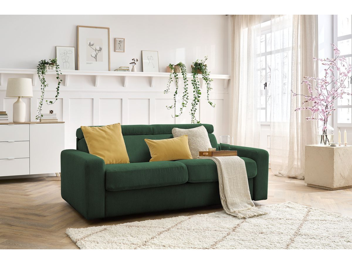 Bobochic Monaco Schlafsofa 3-Sitzer Cordsamt Grün, Liegefläche 160 × 190 cm