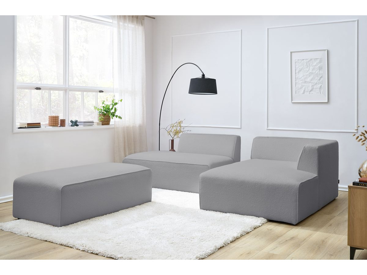 Bobochic Megeve Ecksofa mit Schlaffunktion und Pouf Bouclé-Stoff Hellgrau Ecke rechts