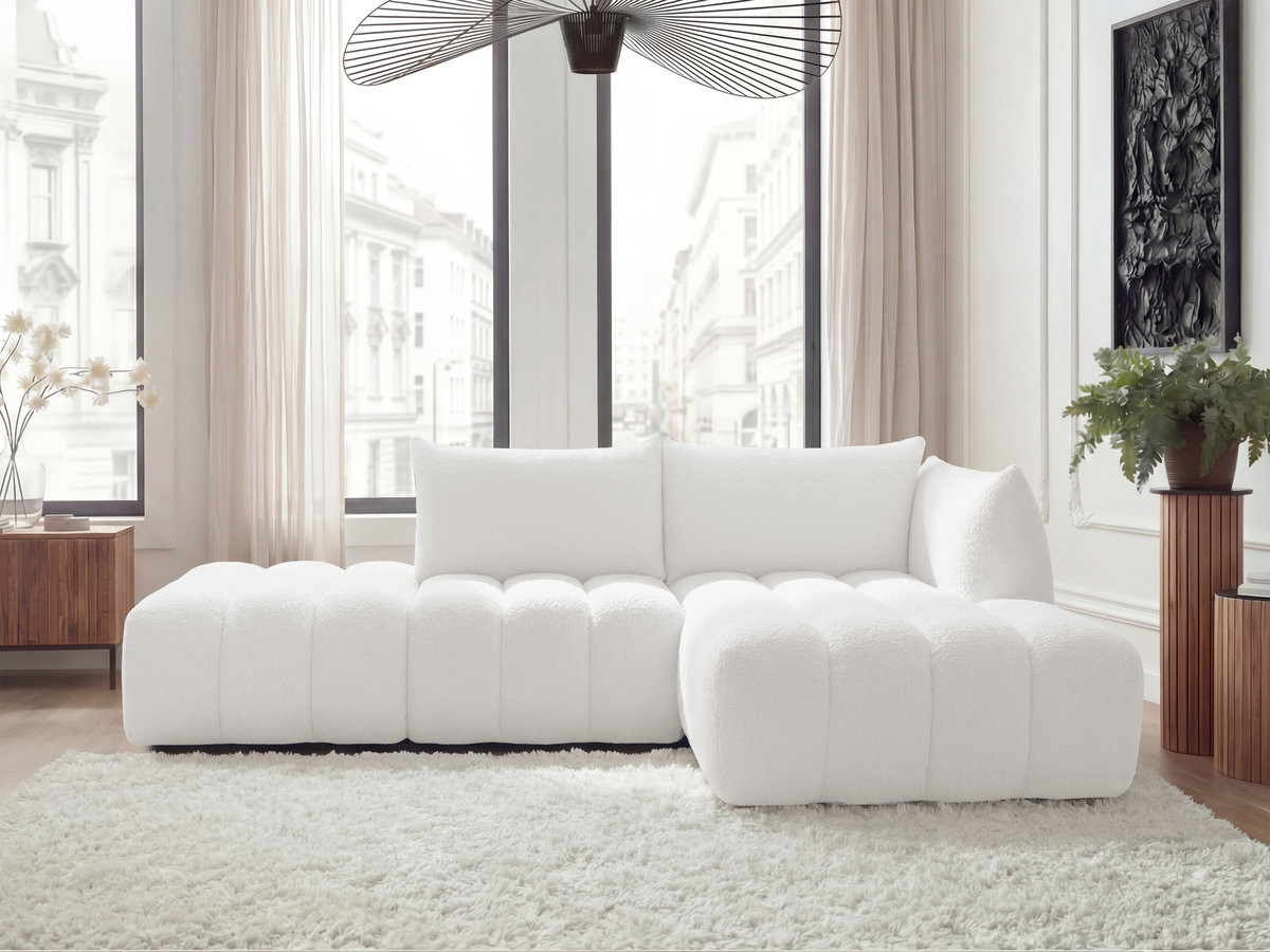 Bobochic Azra Ecksofa 319 × 178 cm Bouclé-Stoff Weiß Ecke rechts