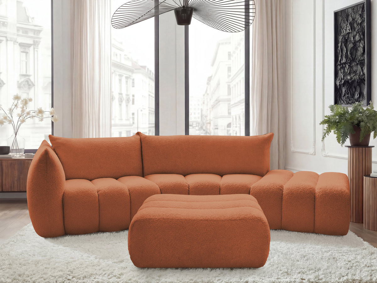 Bobochic Azra Ecksofa mit Pouf 325 × 112 cm Bouclé-Stoff Orange Ecke links
