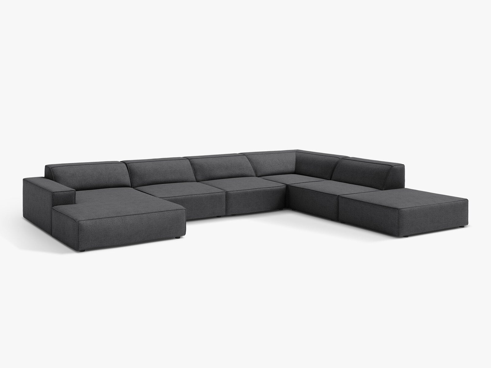 Micadoni Panorama-Ecksofa Jodie 7-Sitzer Rechts Boucle Baloo Dunkelgrau