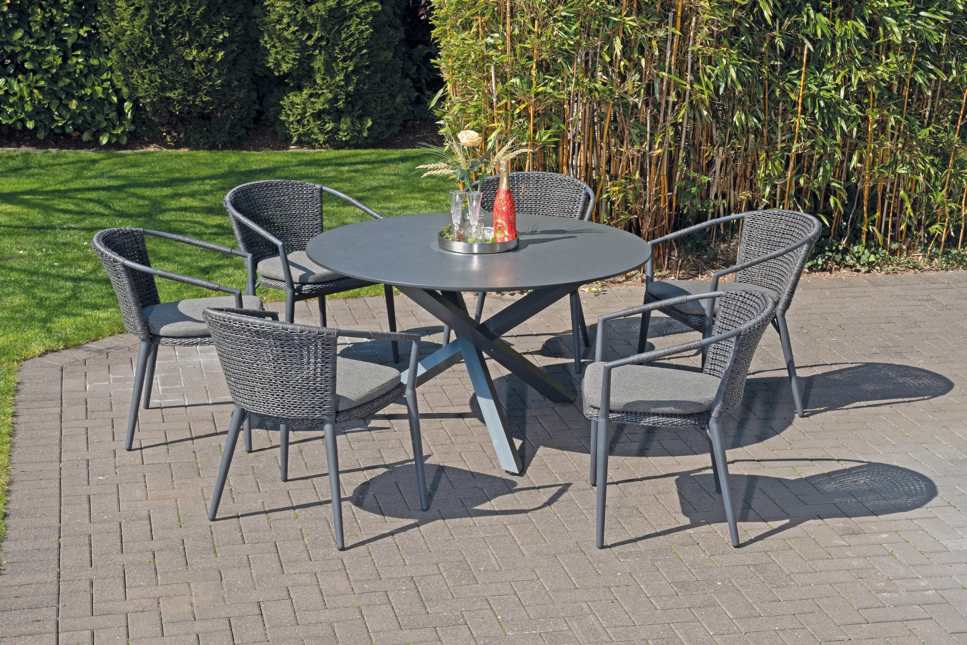 Bistro-Sessel Lexington PE-Kunststoffgeflecht Light-Coal Aluminium Anthrazit 1 Sitzer moebelfaktor