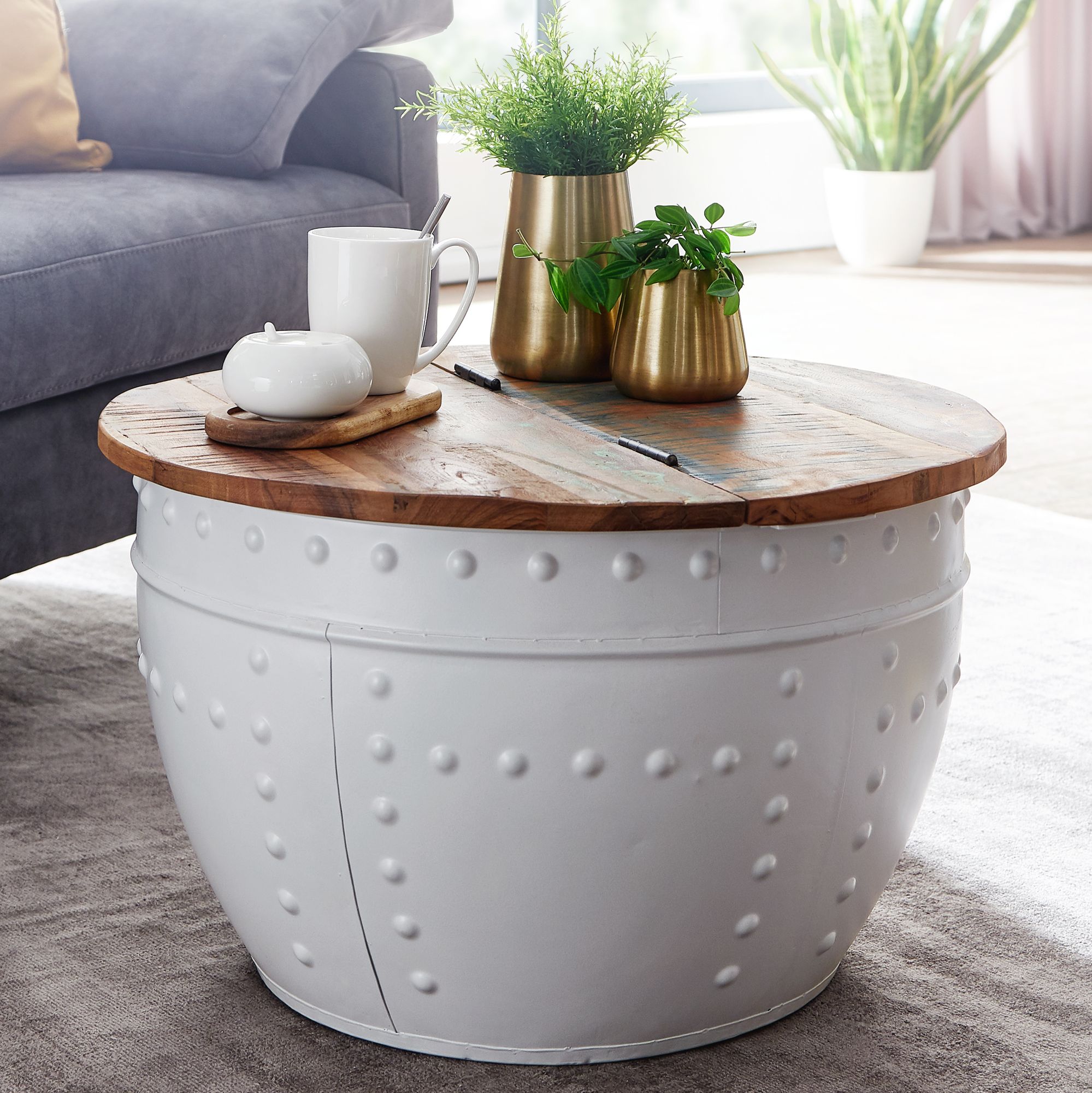 Couchtisch Asker Massivholz Weiß Ø 60 × H 36 cm