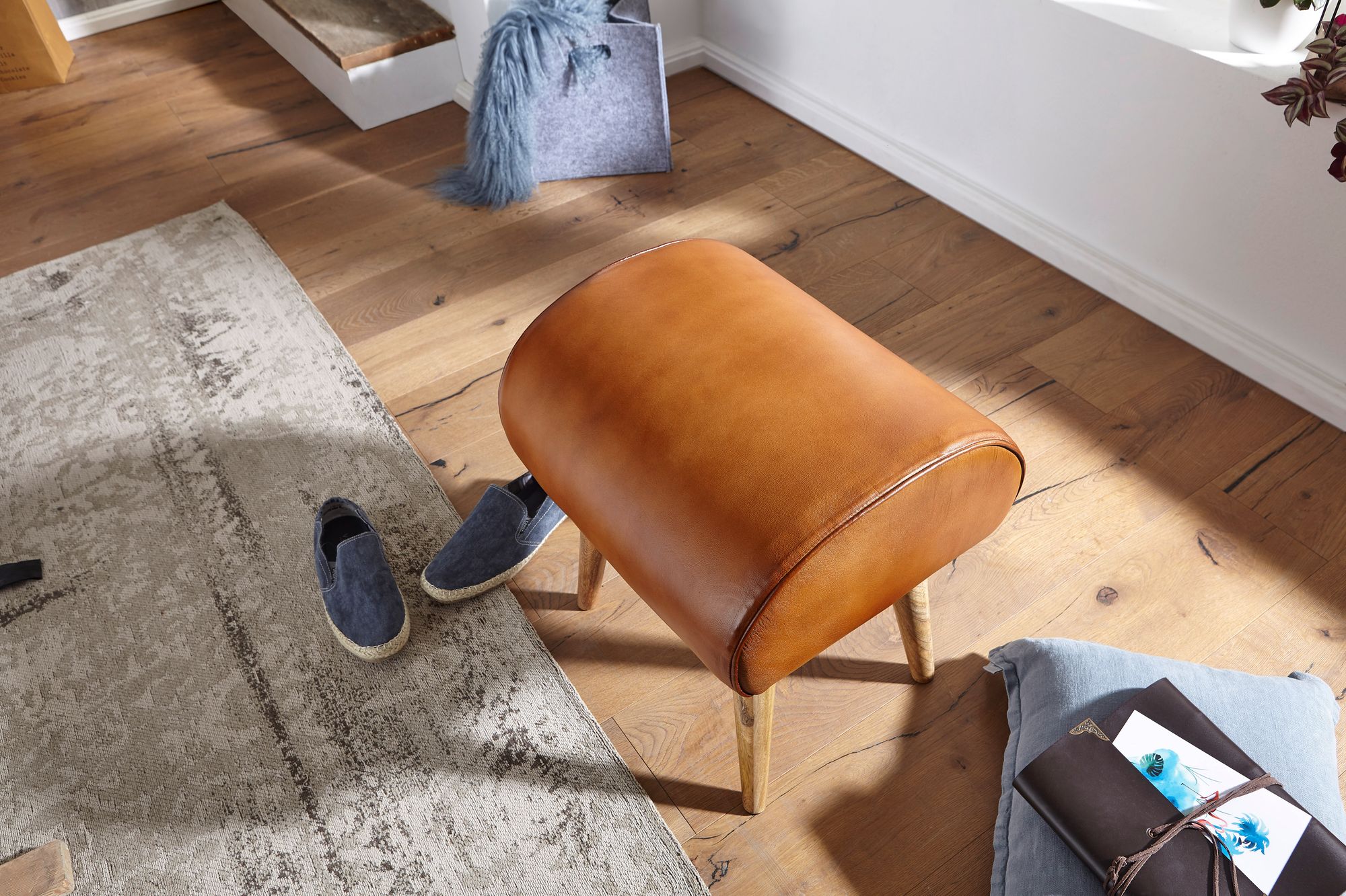 Sitzhocker Thorso Echtleder Braun 45 × 40 × 53 cm