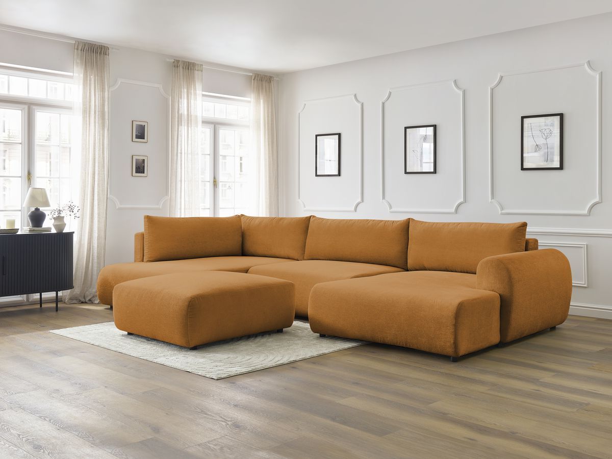 Bobochic Lucien Wohnlandschaft mit Pouf Stoff Gelb Ecke rechts