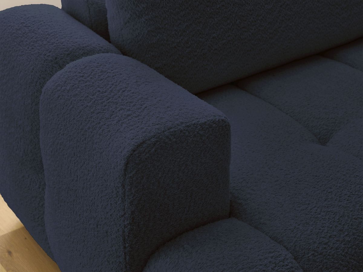 Bobochic Fuji Ecksofa mit Schlaffunktion und Bettkasten 282 × 204 cm Bouclé-Stoff Dunkelblau Ecke rechts