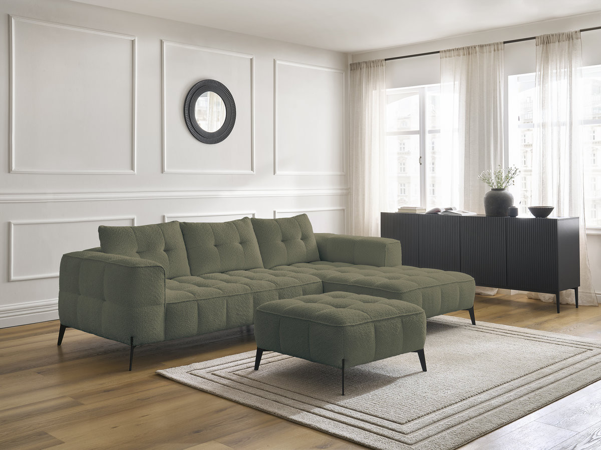 Bobochic Anis Ecksofa mit Pouf Bouclé-Stoff Grün Ecke rechts