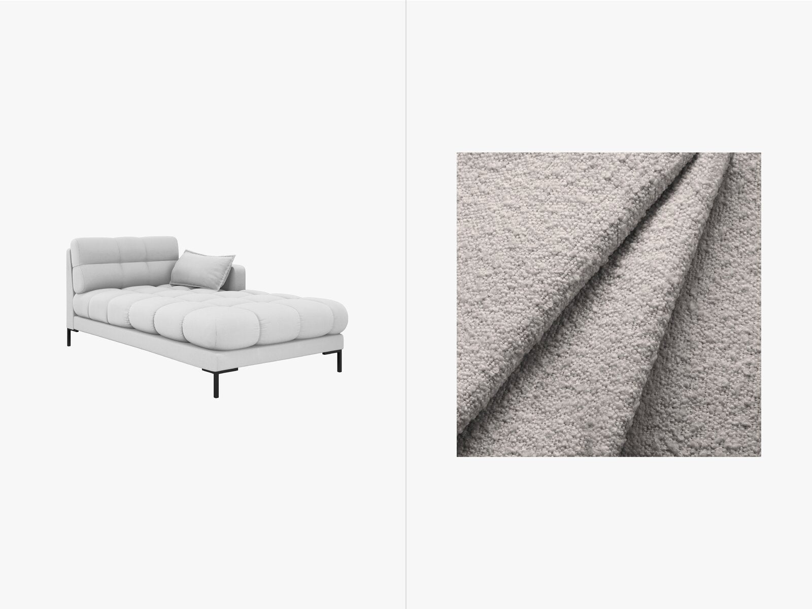 Micadoni Recamiere Mamaia 1-Sitzer Rechts Boucle Baloo Hellgrau schwarze Beine