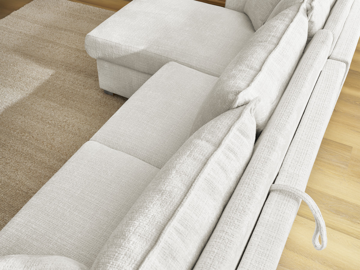 Bobochic Augustin Ecksofa mit Schlaffunktion und Bettkasten Strukturstoff Weiß, Liegefläche 160 × 200 cm