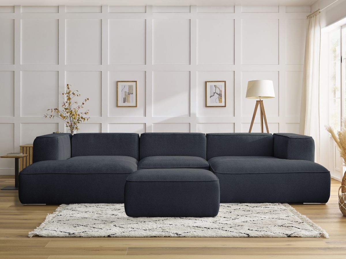 Bobochic Zephyr Wohnlandschaft mit Pouf Strukturstoff Dunkelblau