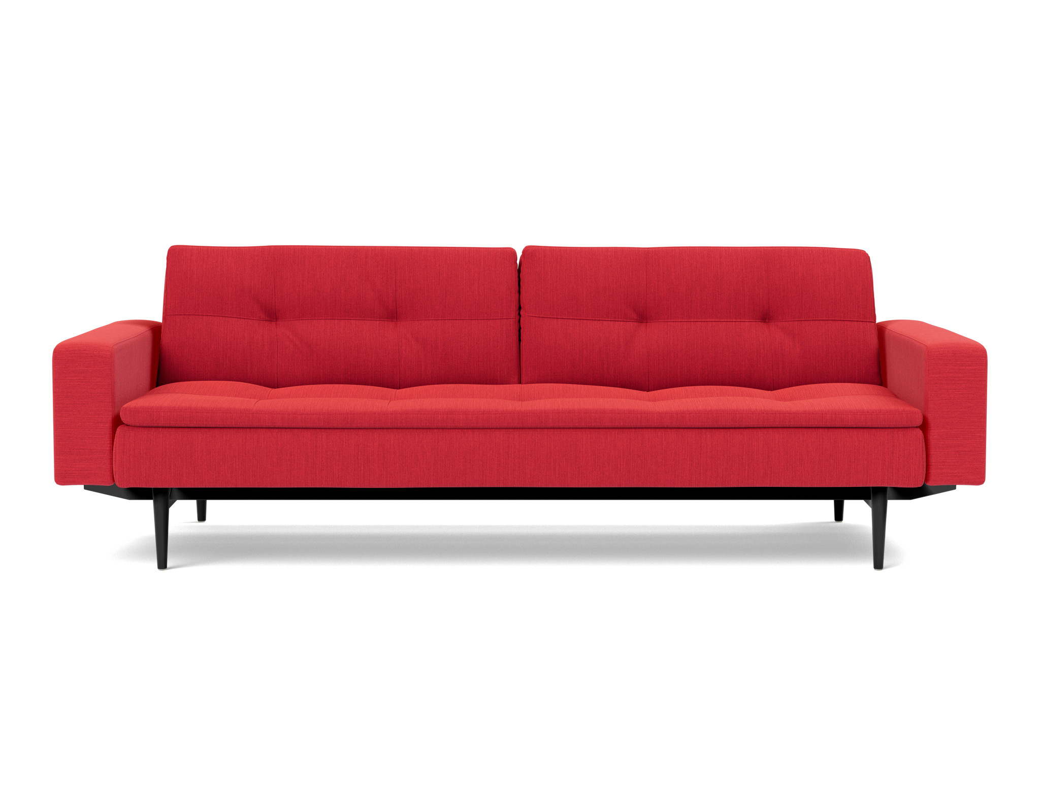 Schlafsofa Dublexo mit Armlehnen Flachgewebe Elegance 511-Red Beine Styletto Eiche schwarz