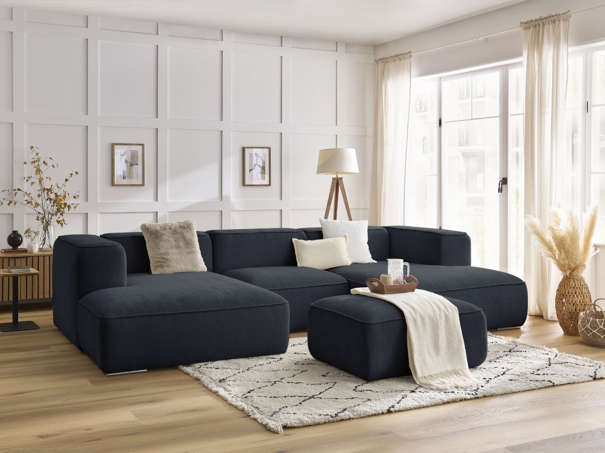 Bobochic Zephyr Wohnlandschaft mit Pouf Strukturstoff Dunkelblau