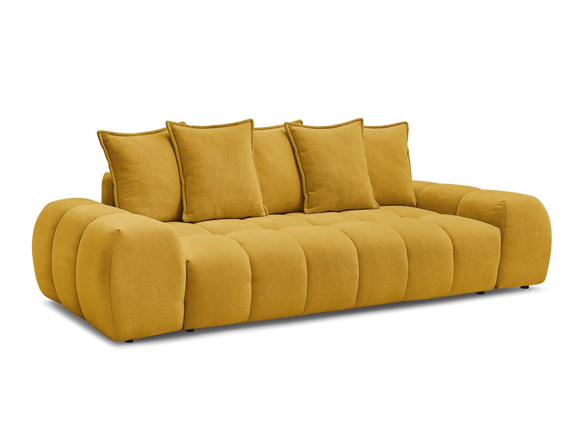 Bobochic Everest Schlafsofa 3-Sitzer mit Bettkasten, 5 Kissen Strukturstoff Gelb