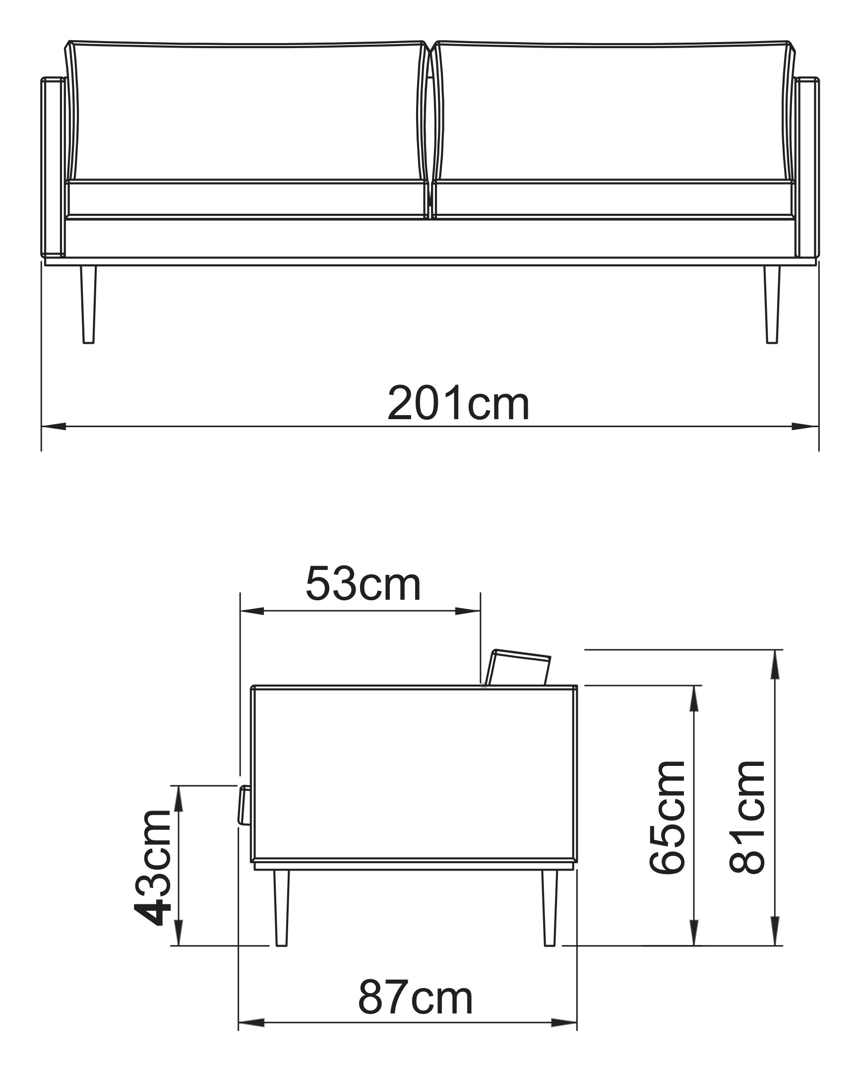 Sofa Bent 3-Sitzer Flachgewebe Vivus 573-Dusty-Blue