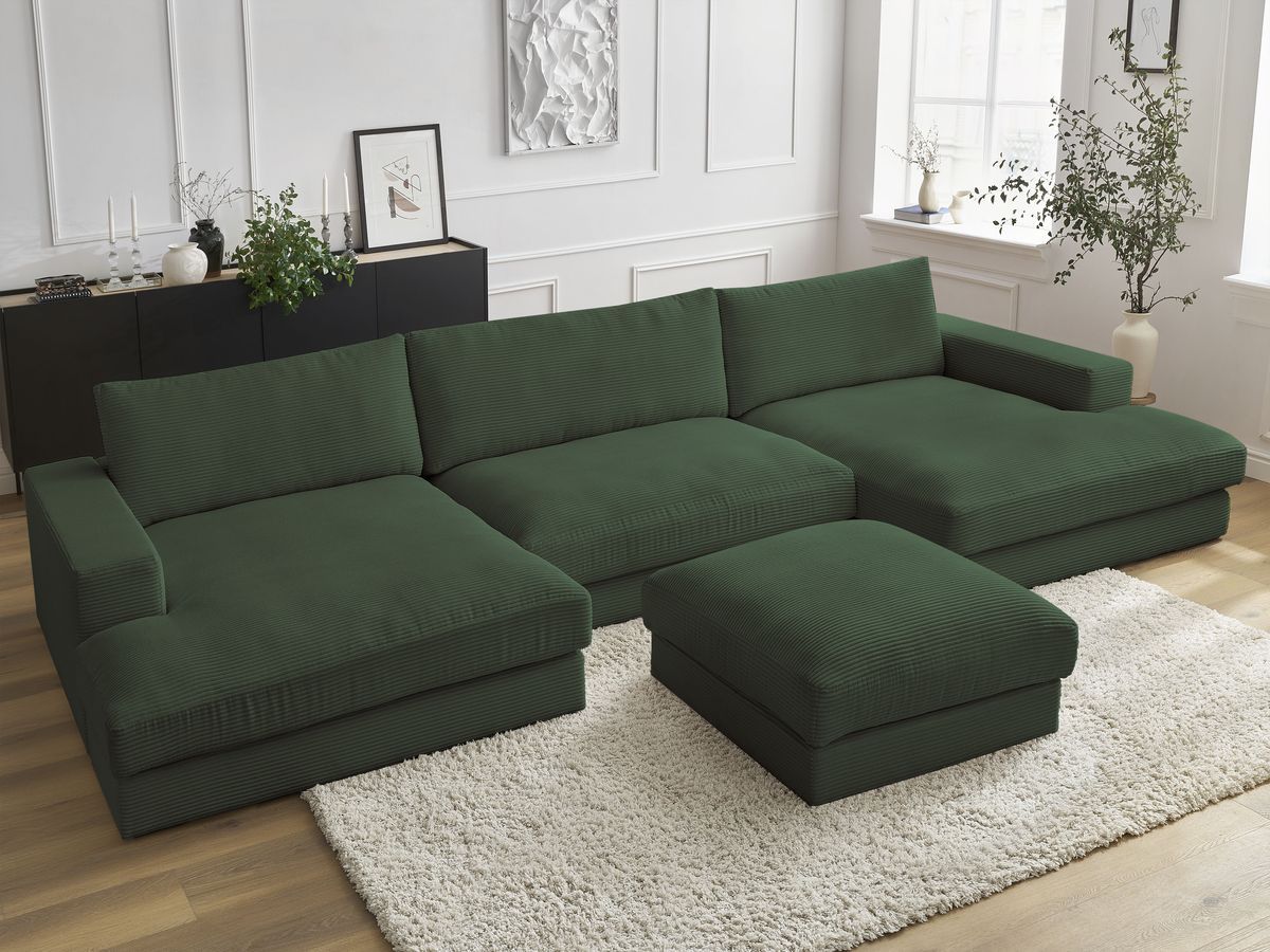 Bobochic Leonard Wohnlandschaft mit Pouf 404 × 159 cm Cordsamt Dunkelgrün
