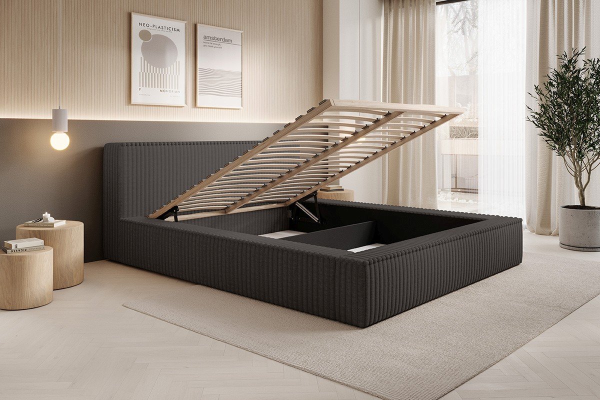 Polsterbett Lento Softcord mit Fellstruktur 160x200 mit Holzrahmen Vito 18