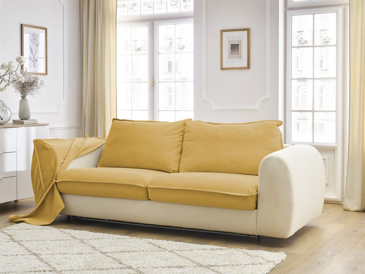 Bobochic Archimede Schlafsofa 3-Sitzer Stoff Gelb, Liegefläche 160 × 194 cm