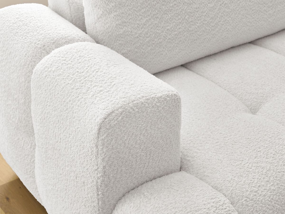 Bobochic Fuji Ecksofa mit Schlaffunktion und Bettkasten 282 × 204 cm Bouclé-Stoff Weiß Ecke rechts