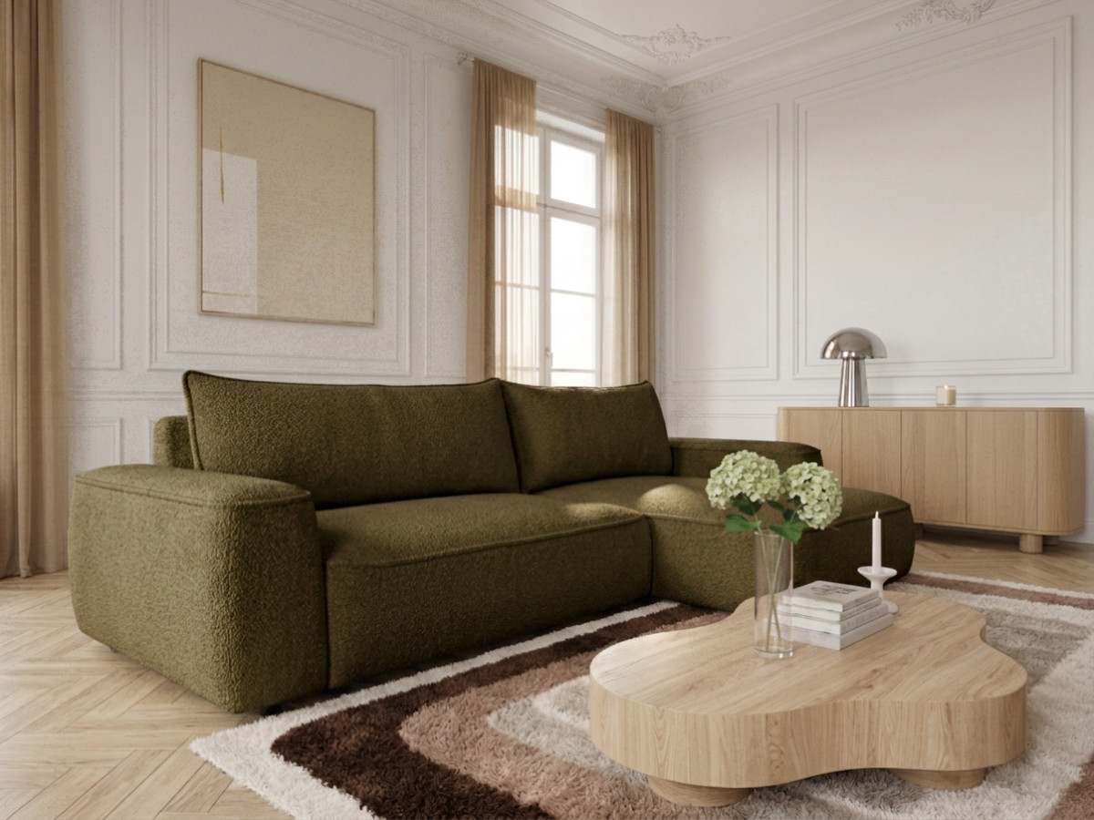 Bobochic Honore Ecksofa mit Schlaffunktion und Bettkasten Chenille Grün