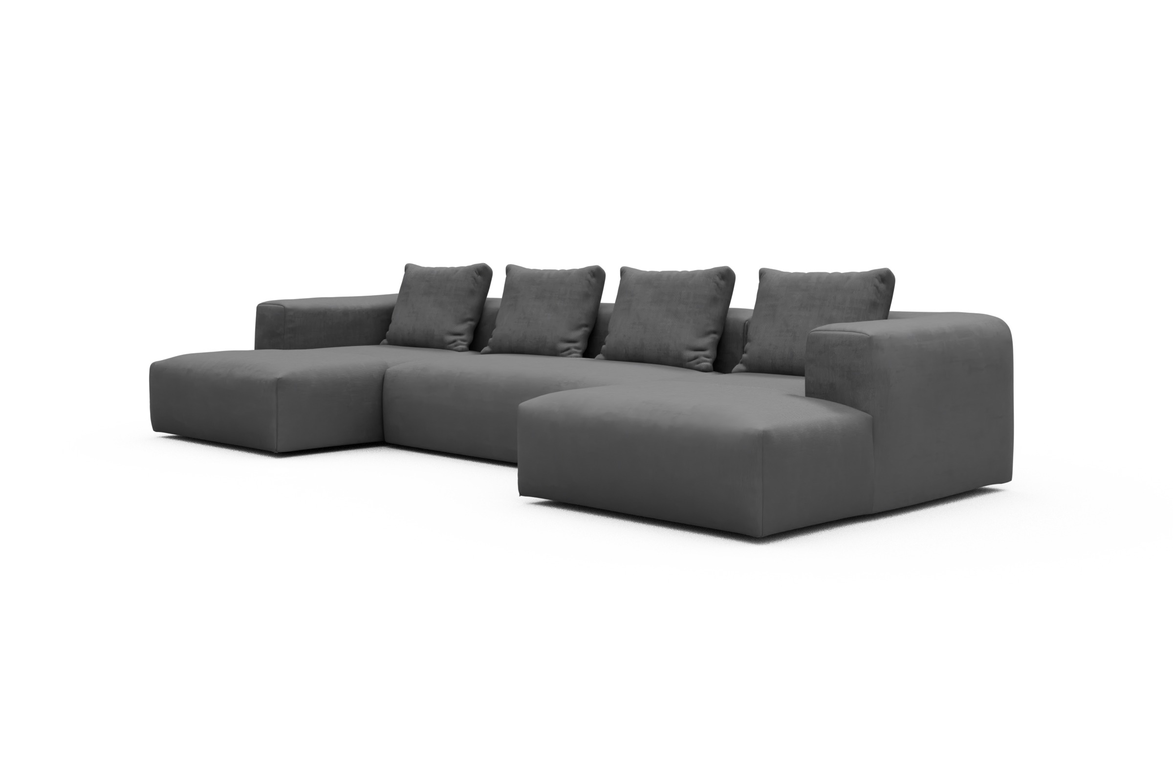 Wohnlandschaft Fred mit 2-Sitzer und Chaiselongue beidseitig Cordufine-Grey