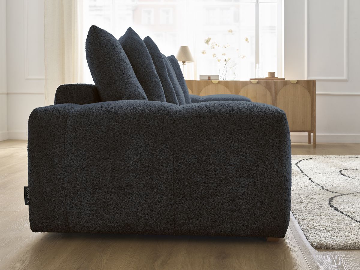 Bobochic Anakin Sofa 3-Sitzer, 6 Kissen Bouclé-Stoff Dunkelblau