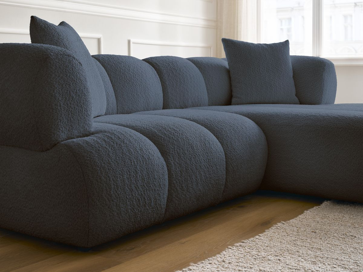 Bobochic Pamira Ecksofa mit Pouf Bouclé-Stoff Dunkelblau Ecke rechts