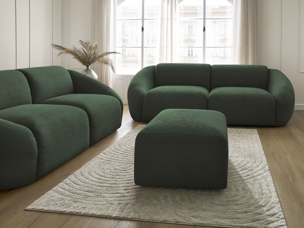 Bobochic Tina Sofa 6-Sitzer mit Pouf Cordsamt Grün