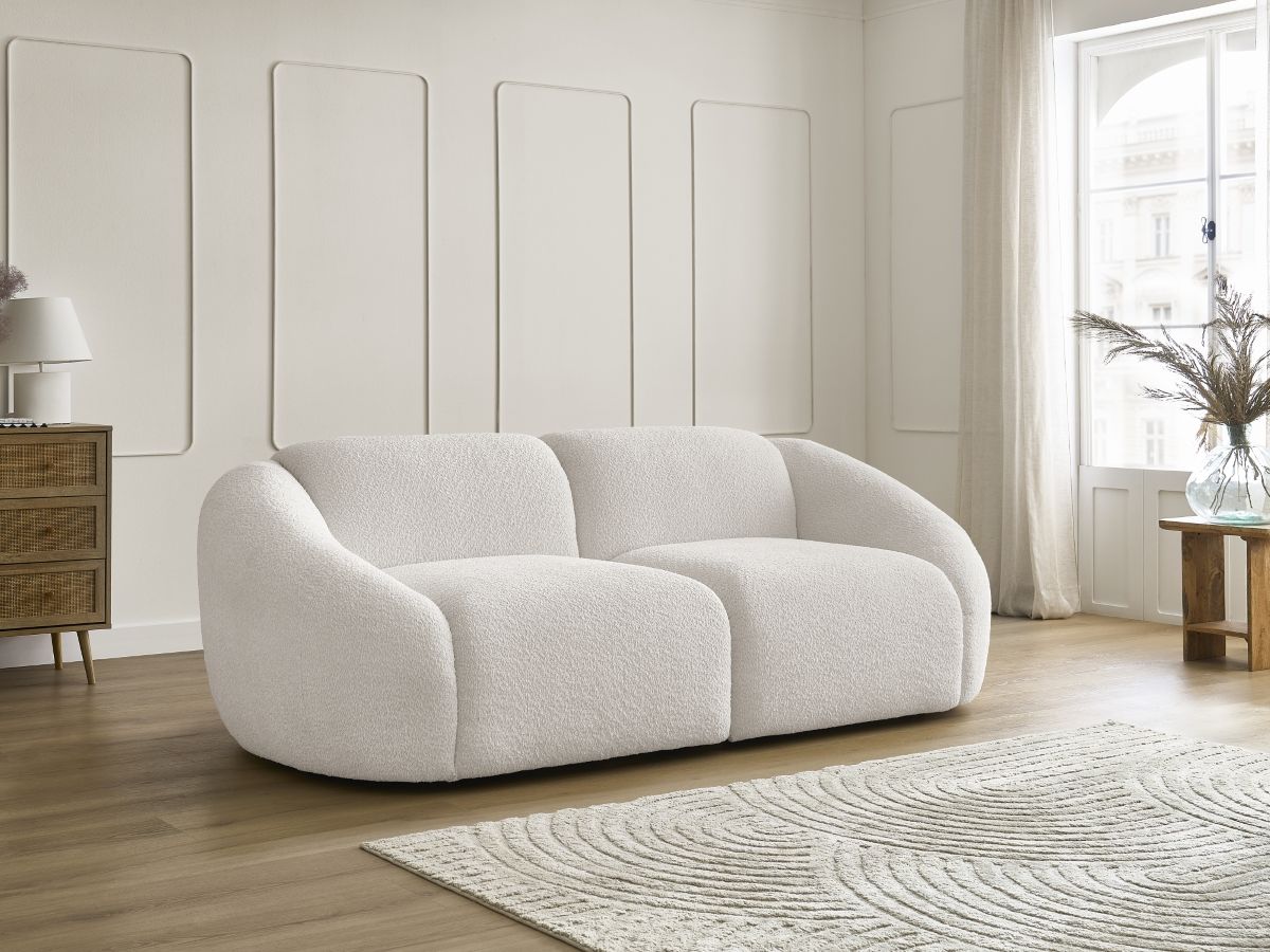 Bobochic Tina Sofa 2-Sitzer Bouclé-Stoff Weiß
