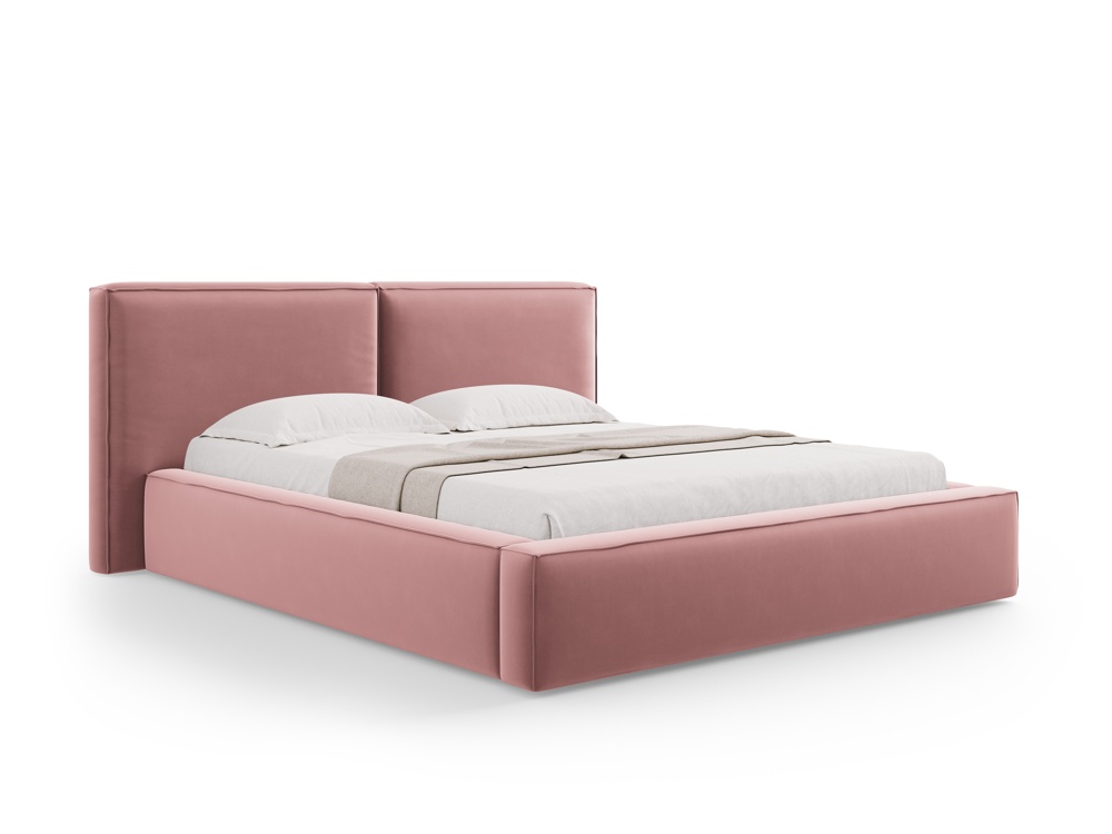 Cosmopolitan Design Stauraumbett mit doppeltem Kopfteil Arendal 180x200 Samt Bluvel Rosa