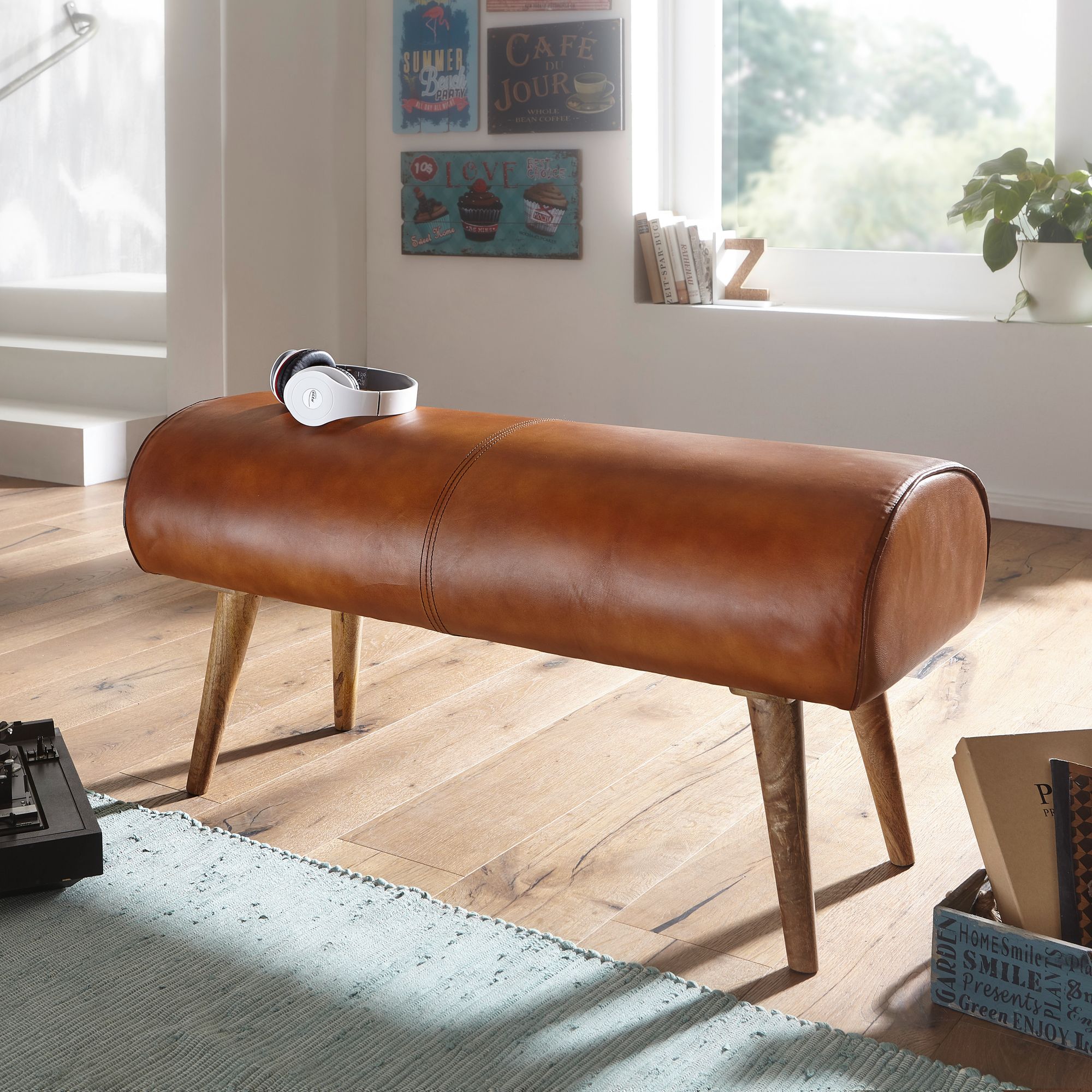 Sitzbank Thisted Echtleder Braun 100 × 40 × 53 cm