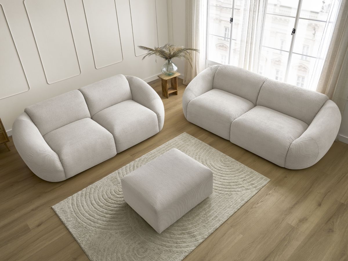 Bobochic Tina Sofa 6-Sitzer mit Pouf Cordsamt Beige