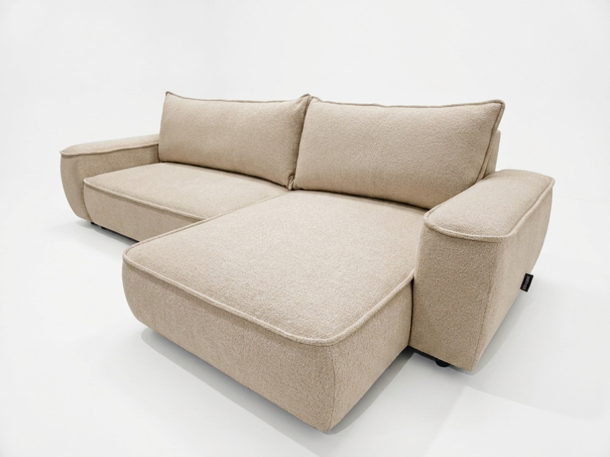 Bobochic Honore Ecksofa mit Schlaffunktion und Bettkasten Chenille Beige