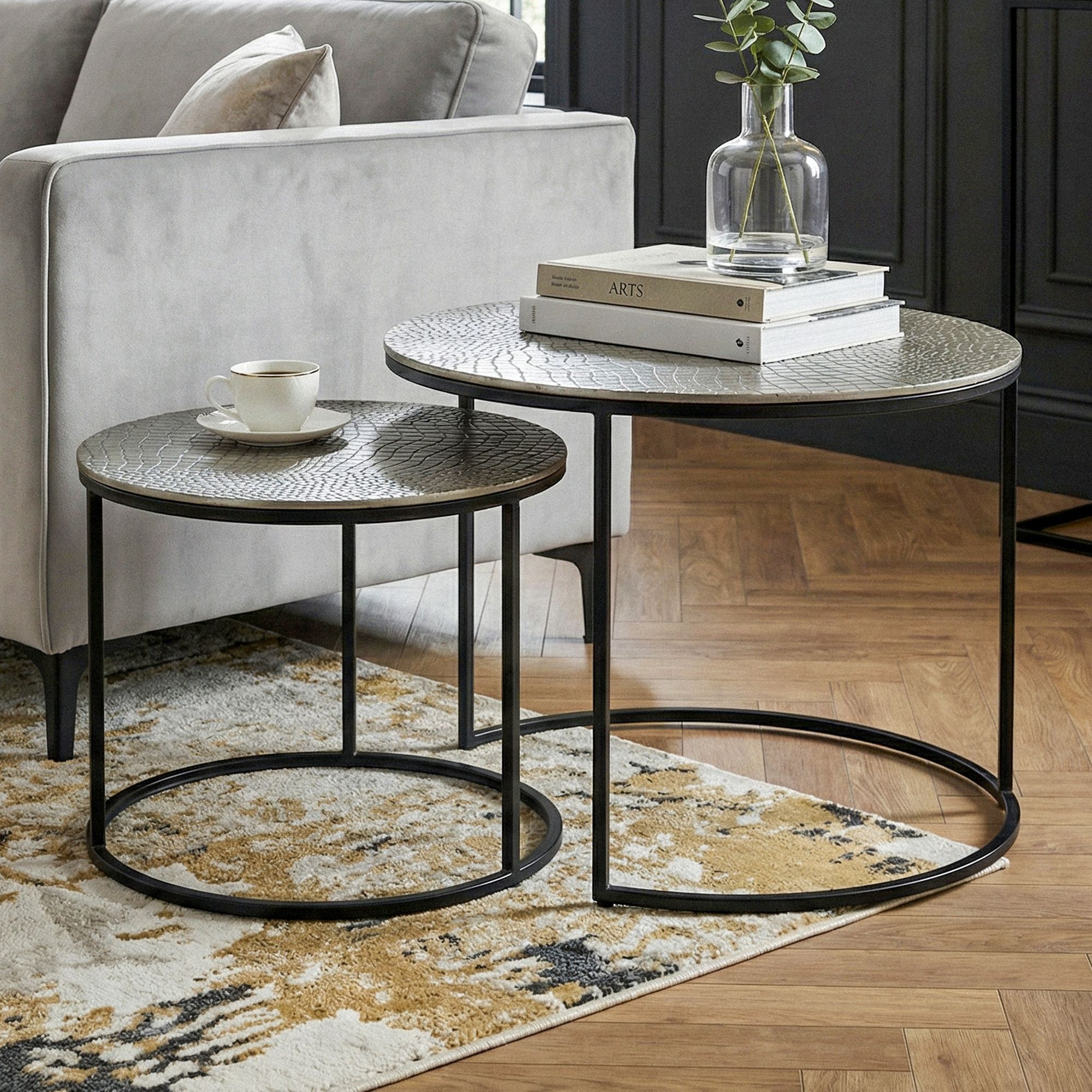 Satztisch 2er-Set Sandnes Aluminium Silber Ø 60 × H 45 cm