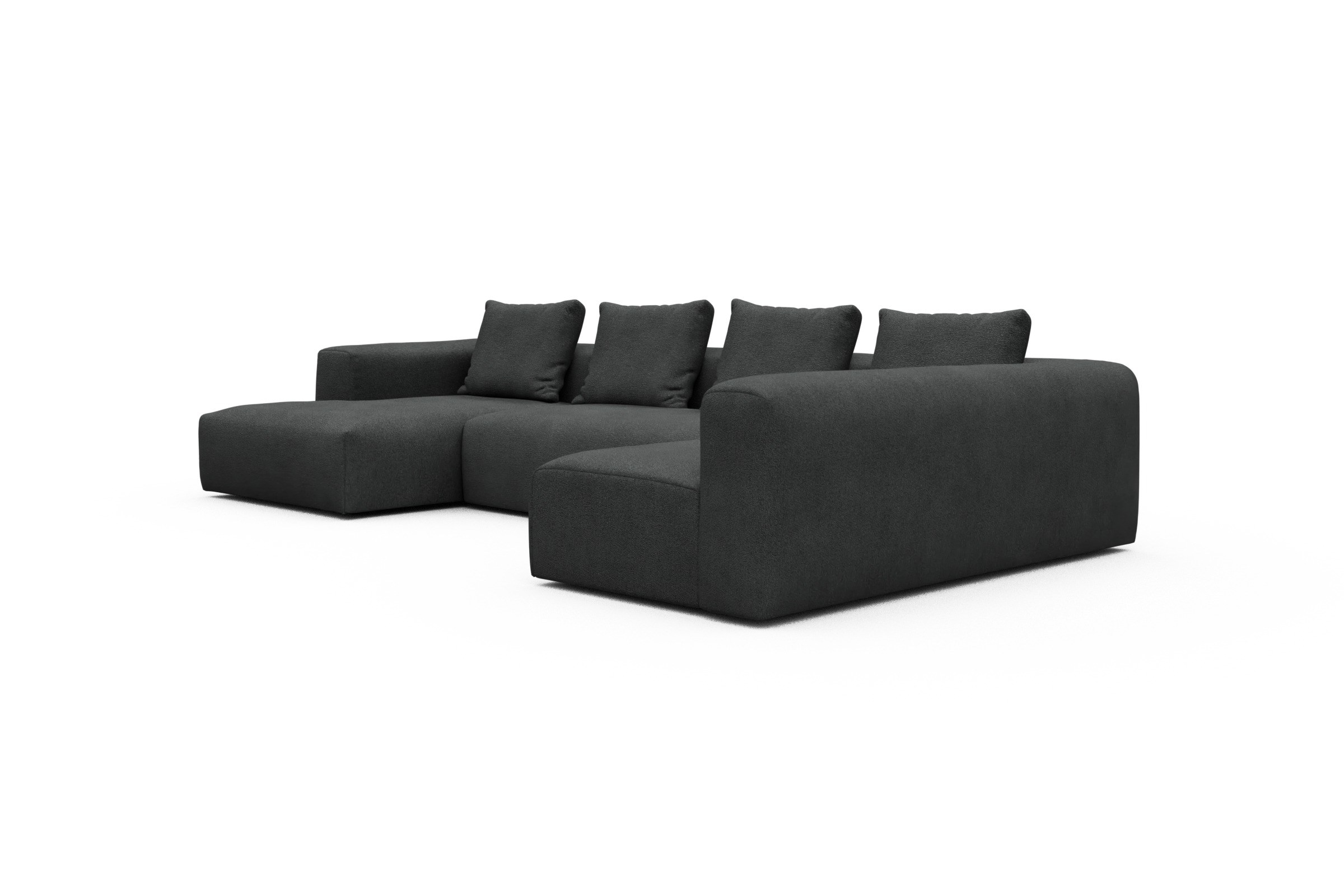 Wohnlandschaft Fred Chaiselongue links mit 2-Sitzer und lange Armlehne rechts Boucle-Charcoal