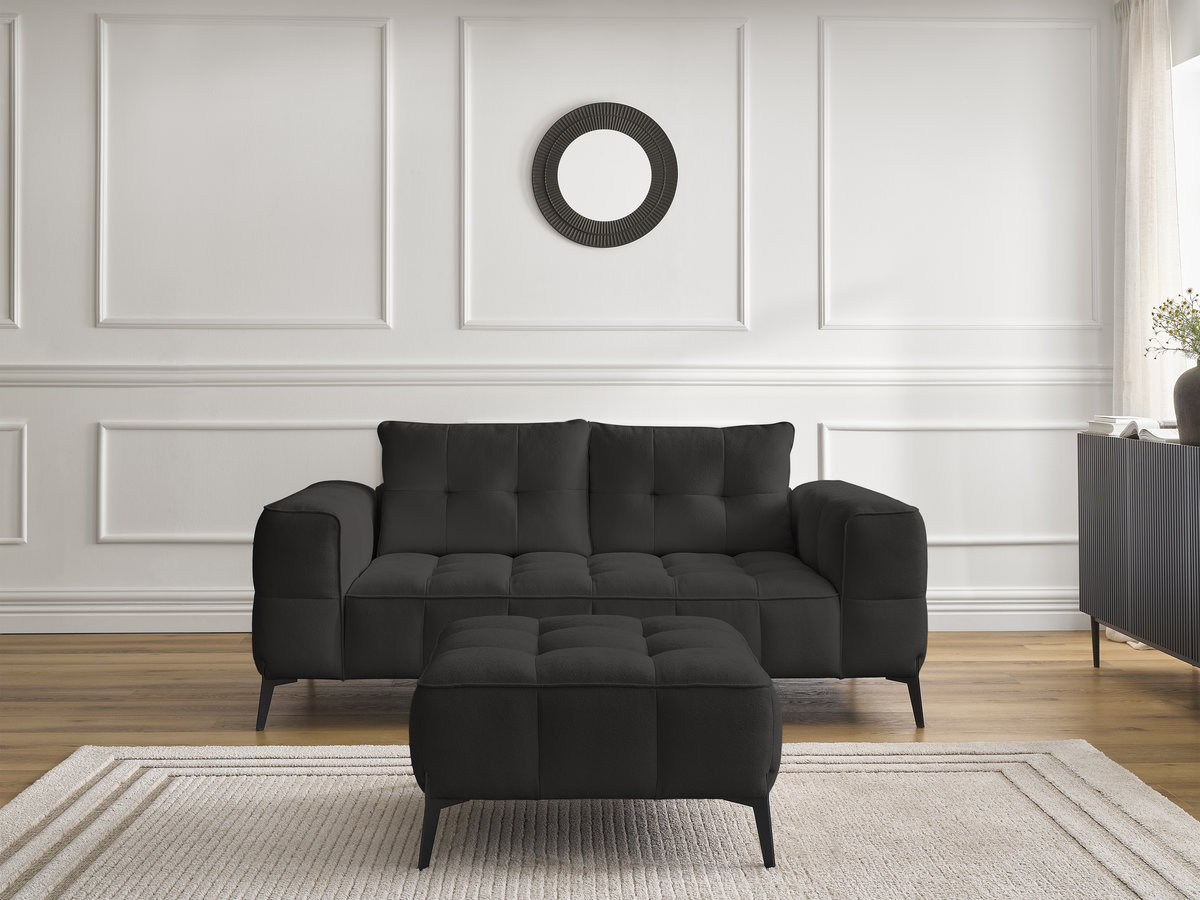 Bobochic Anis Sofa 2-Sitzer mit Pouf Strukturstoff Schwarz