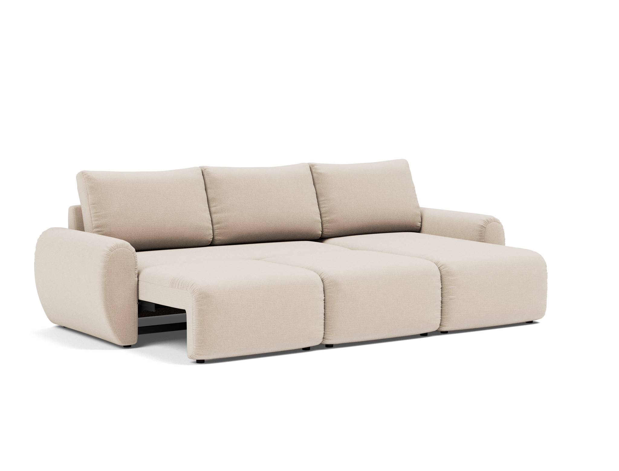 Schlafsofa Norum mit Chaiselongue und Curve-Armlehnen Chenille Esina 410-Almond-Beige