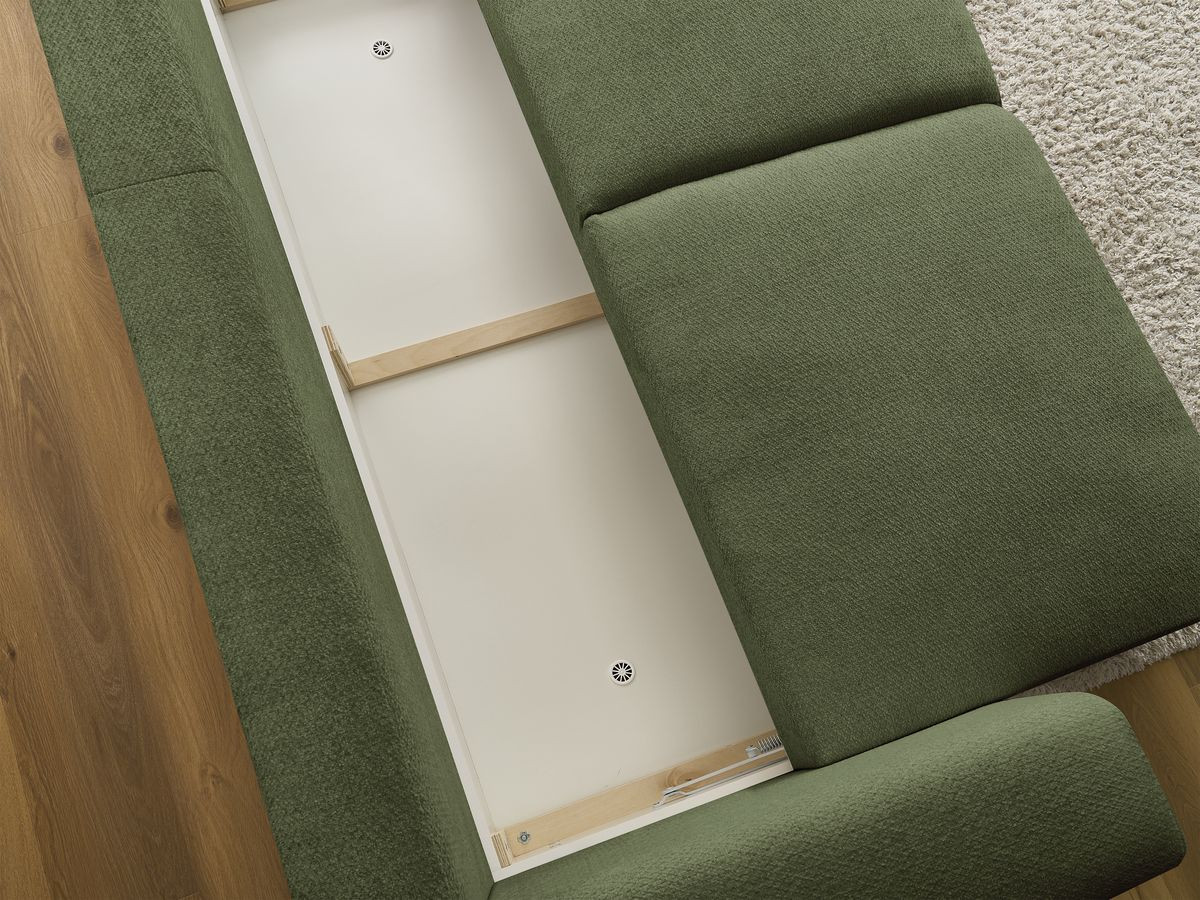 Bobochic Sidonie Schlafsofa 3-Sitzer mit Bettkasten Melange-Stoff Grün