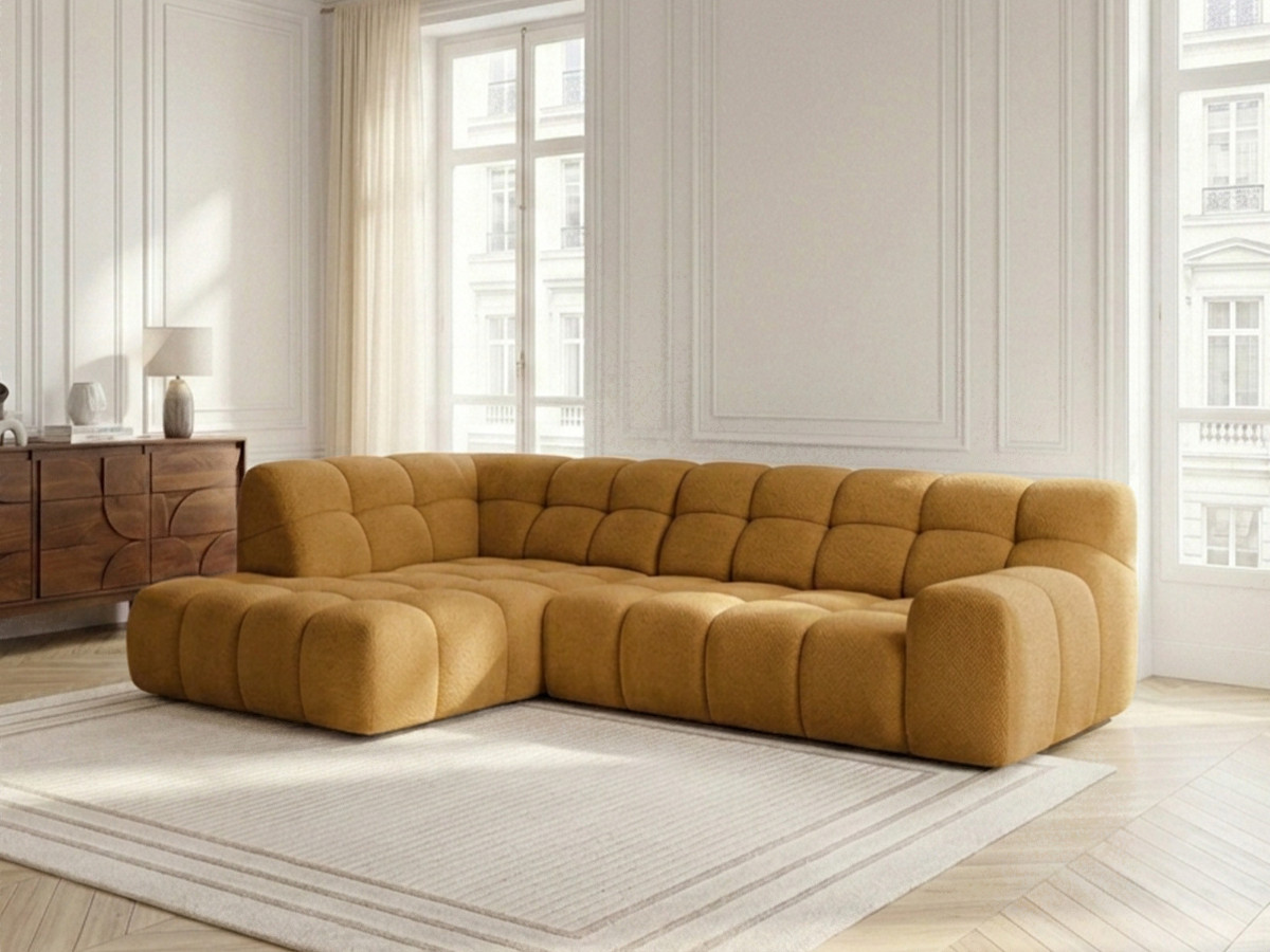 Bobochic Andre Ecksofa mit Schlaffunktion Chenille Gelb Ecke links