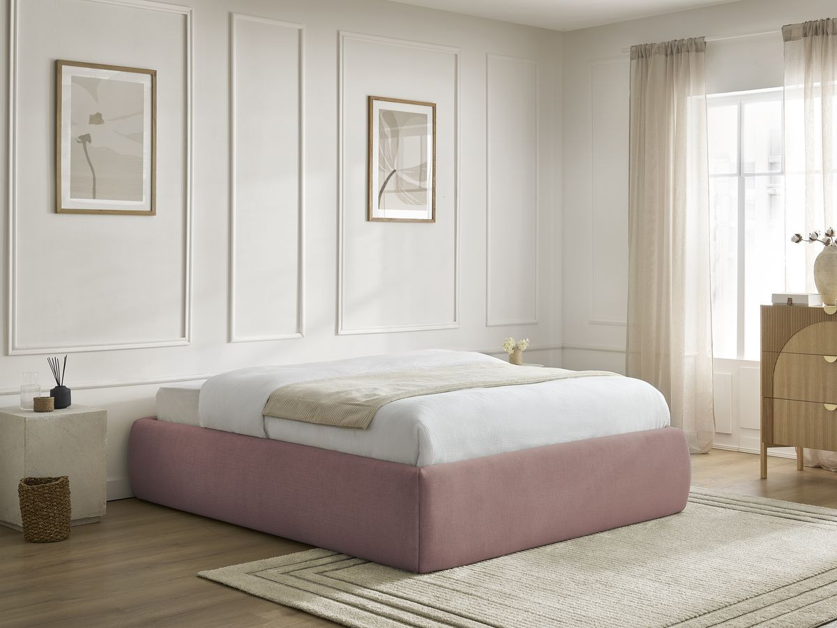 Bobochic Inera Bettgestell mit Bettkasten, ohne Kopfteil Stoff Rosa, Liegefläche 160 × 200 cm