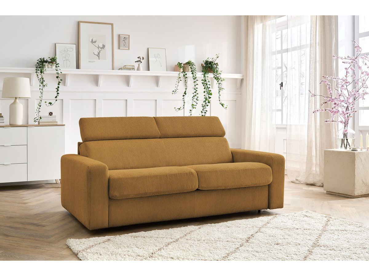 Bobochic Monaco Schlafsofa 3-Sitzer Cordsamt Gelb, Liegefläche 140 × 190 cm