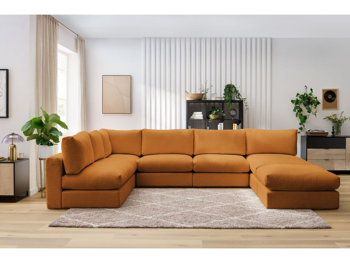 Bobochic Paris Ecksofa mit Pouf 369 × 262 cm Bouclé-Stoff Gelb