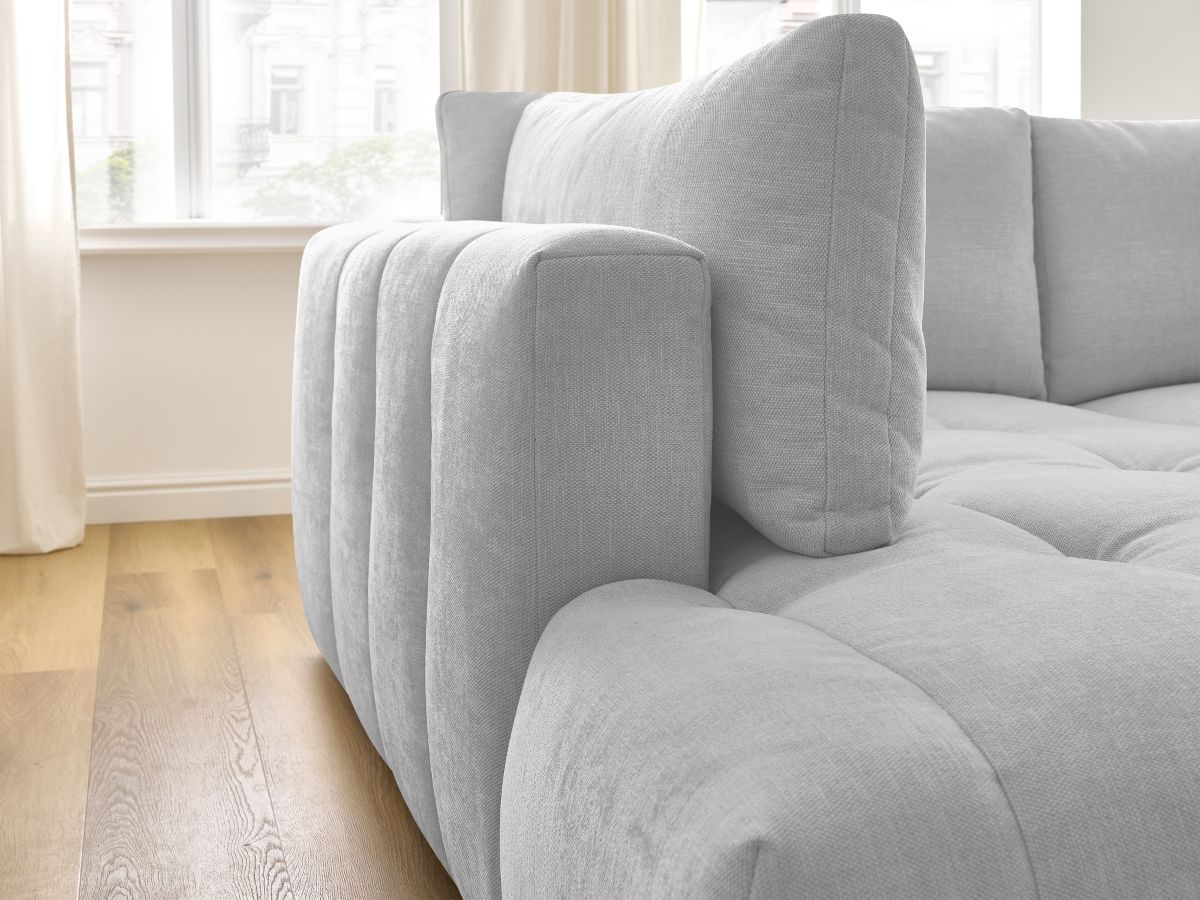 Bobochic Fuji Ecksofa mit Schlaffunktion und Bettkasten 282 × 204 cm Stoff Hellgrau Ecke links