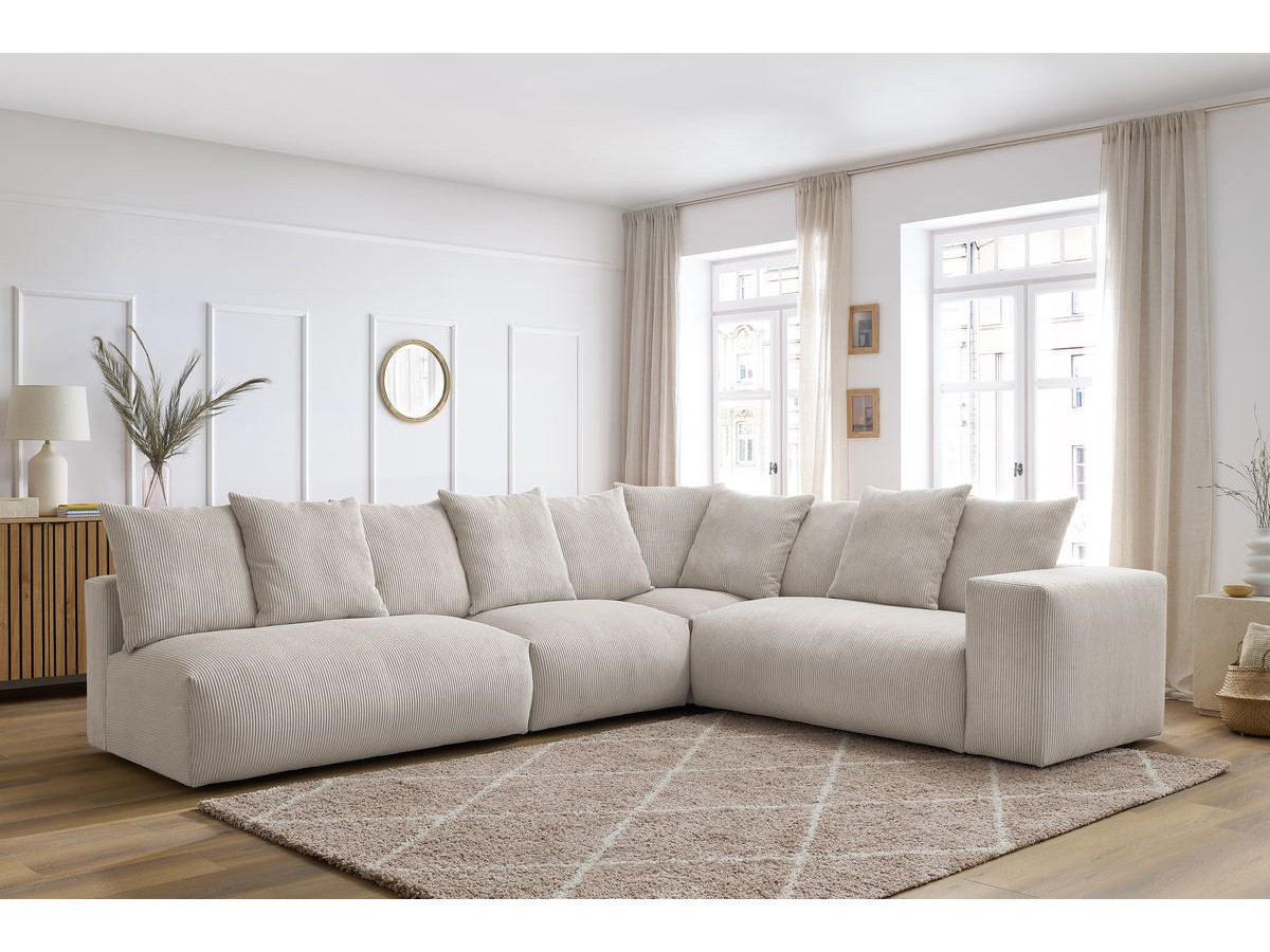 Bobochic Voltaire Ecksofa 322 × 268 cm Cordsamt Beige Ecke rechts