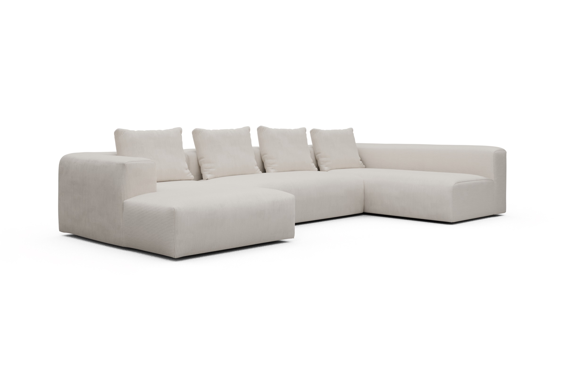 Wohnlandschaft Fred Chaiselongue links mit 2-Sitzer und lange Armlehne rechts Corduroy Ivory Skandi Home moebelfaktor