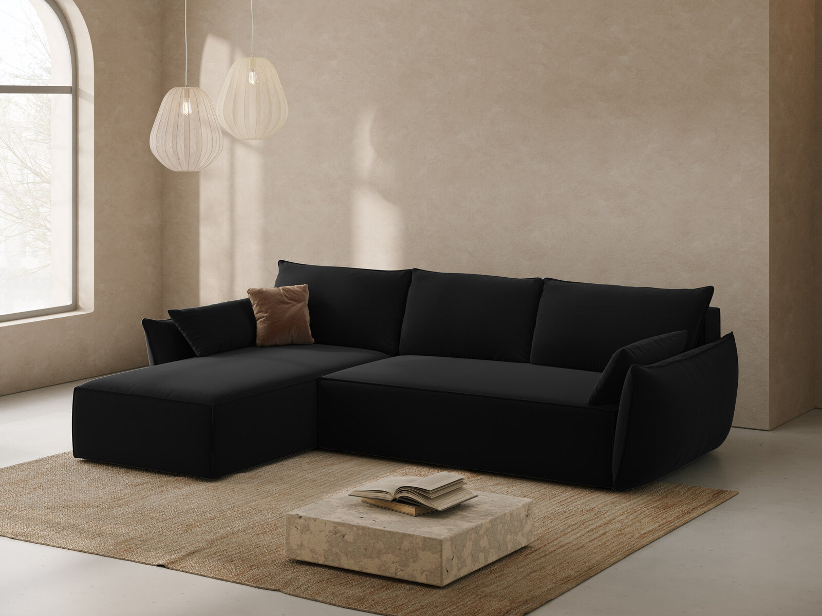 Micadoni Kaelle Ecksofa 4-Sitzer mit Schlaffunktion Links Samt Bluvel Schwarz