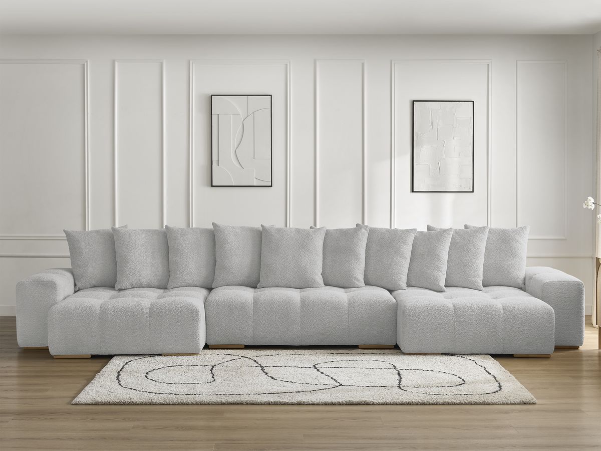 Bobochic Anakin Wohnlandschaft, 10 Kissen Bouclé-Stoff Hellgrau