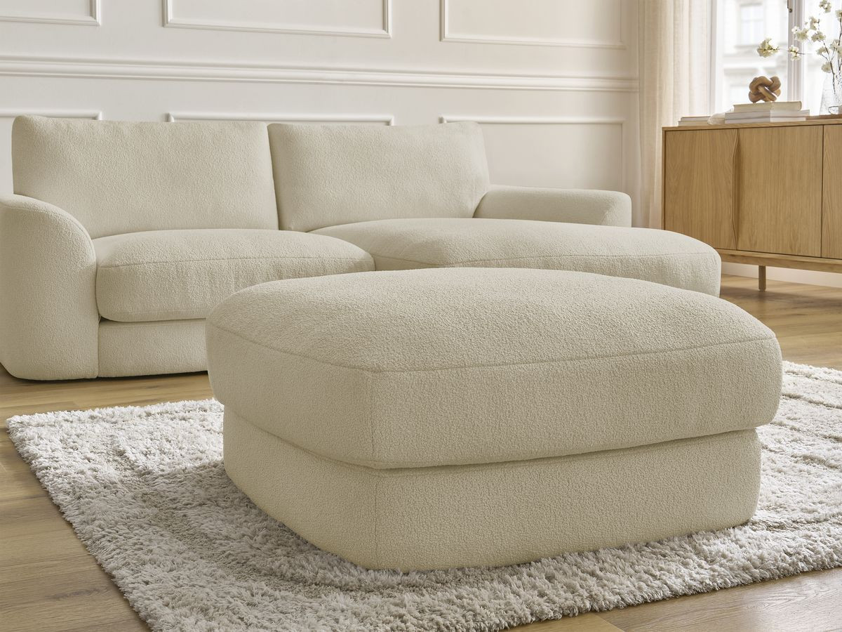 Bobochic Leonore Ecksofa mit Pouf Bouclé-Stoff Beige Ecke rechts